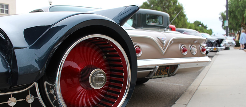 Closeup of tail lights on classic cars from the 50s and 60s